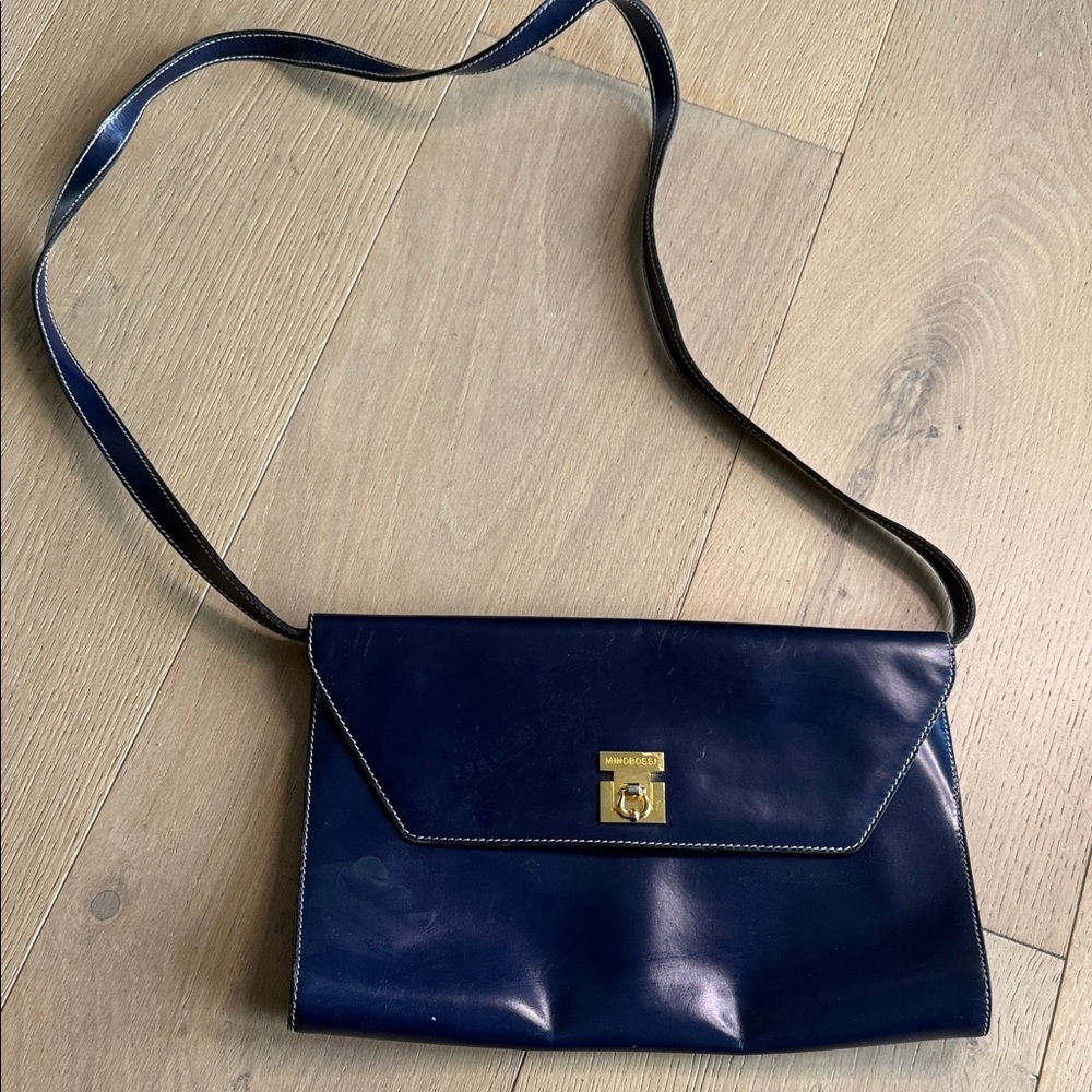 Elegant Navy Leather Shoulder Bag/Clutch